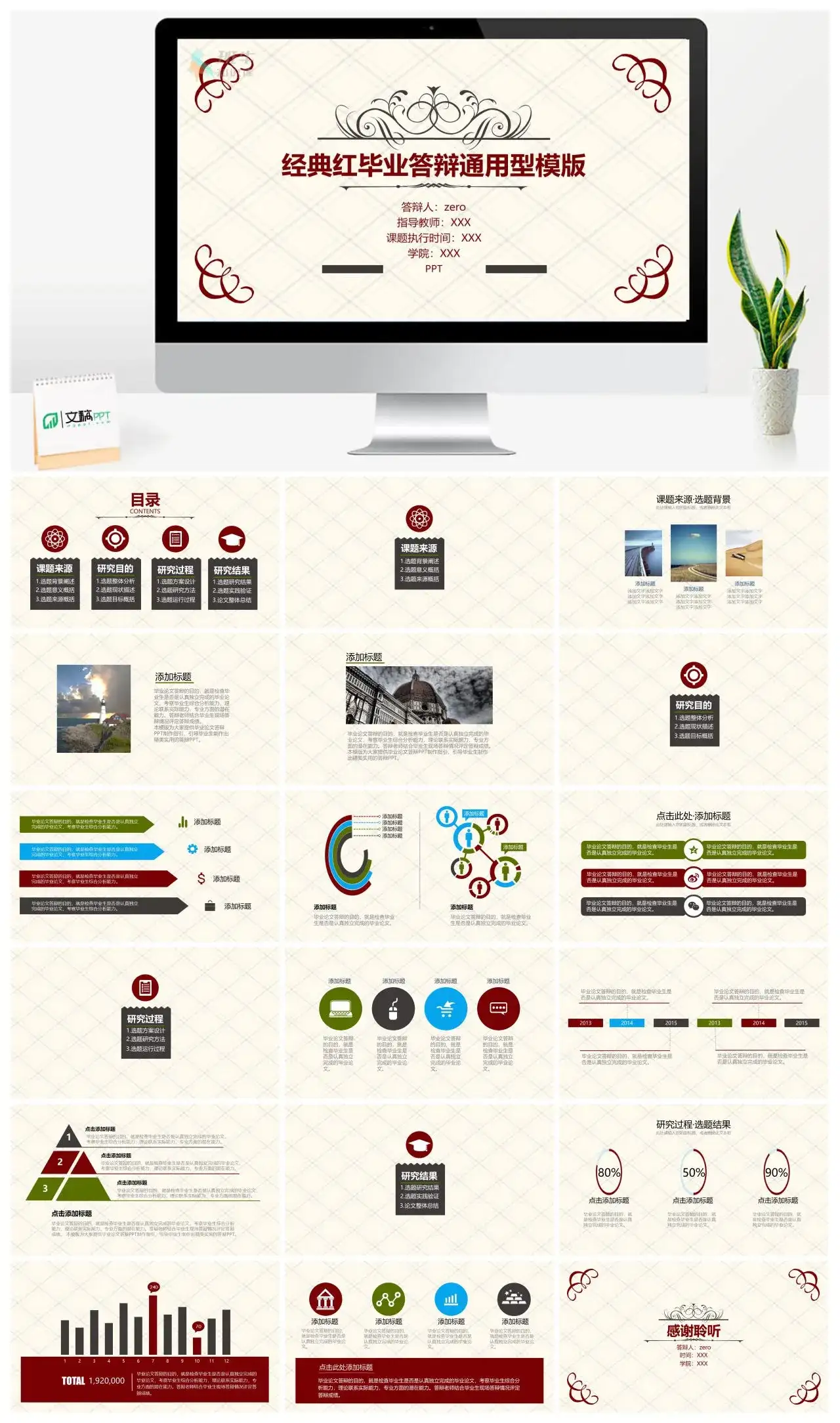 经典红毕业答辩通用型PPT模板