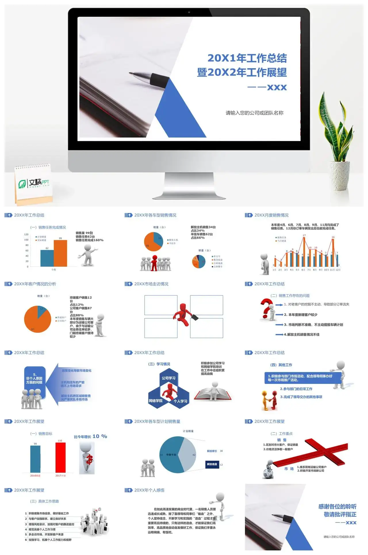 简约商务风卡车销售年度总结PPT模板