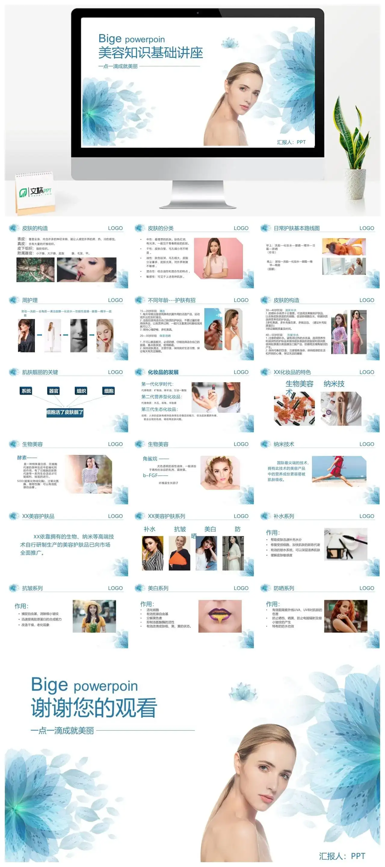 一点一滴成就美丽美容护肤知识基础讲座PPT模板