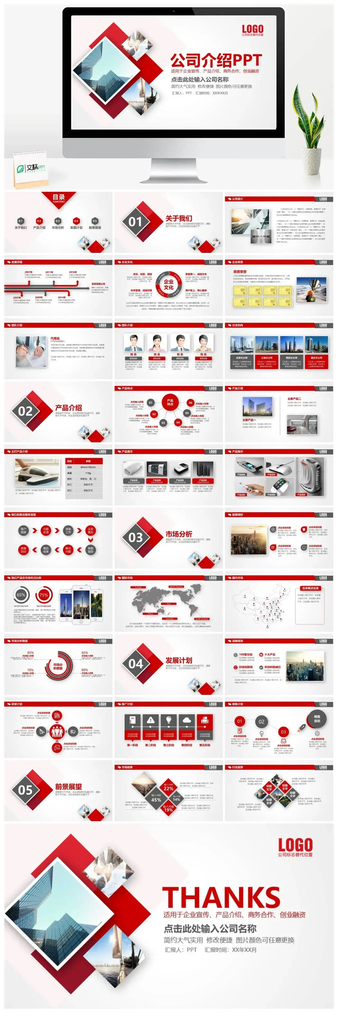 实用大气红色公司介绍PPT模板素材下载