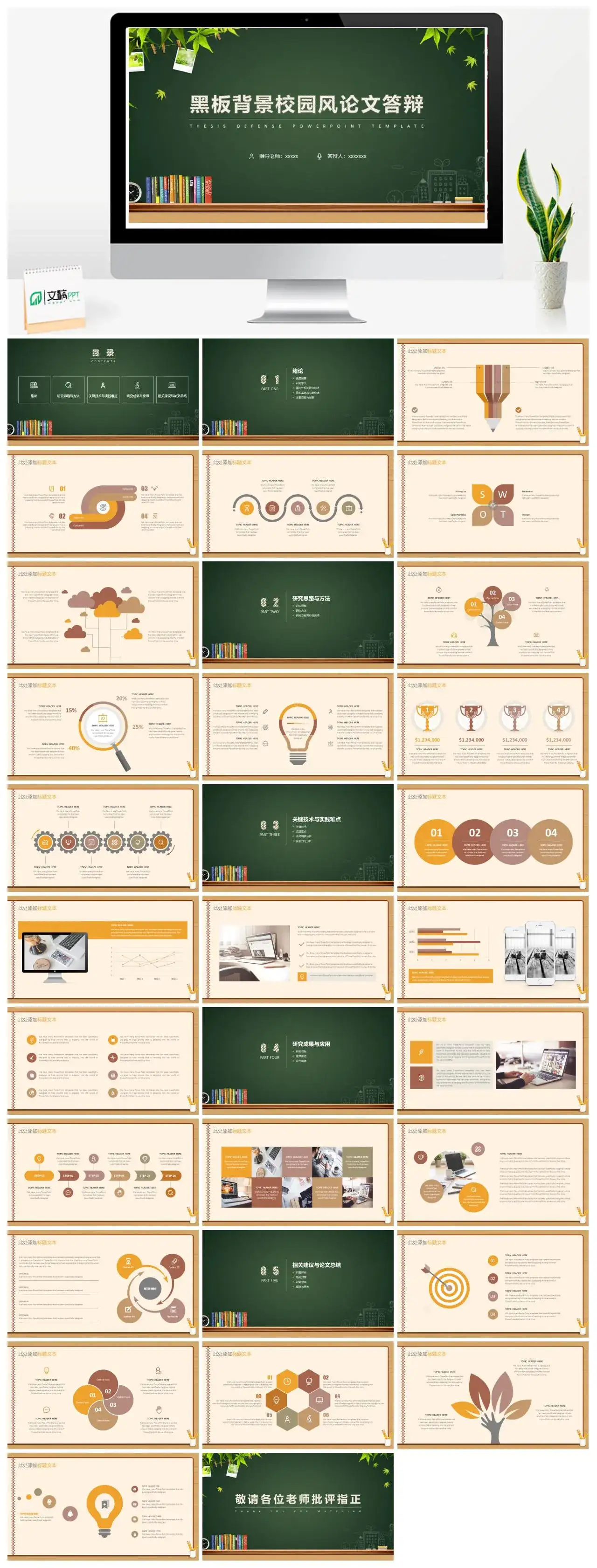 黑板校园风毕业答辩PPT模板