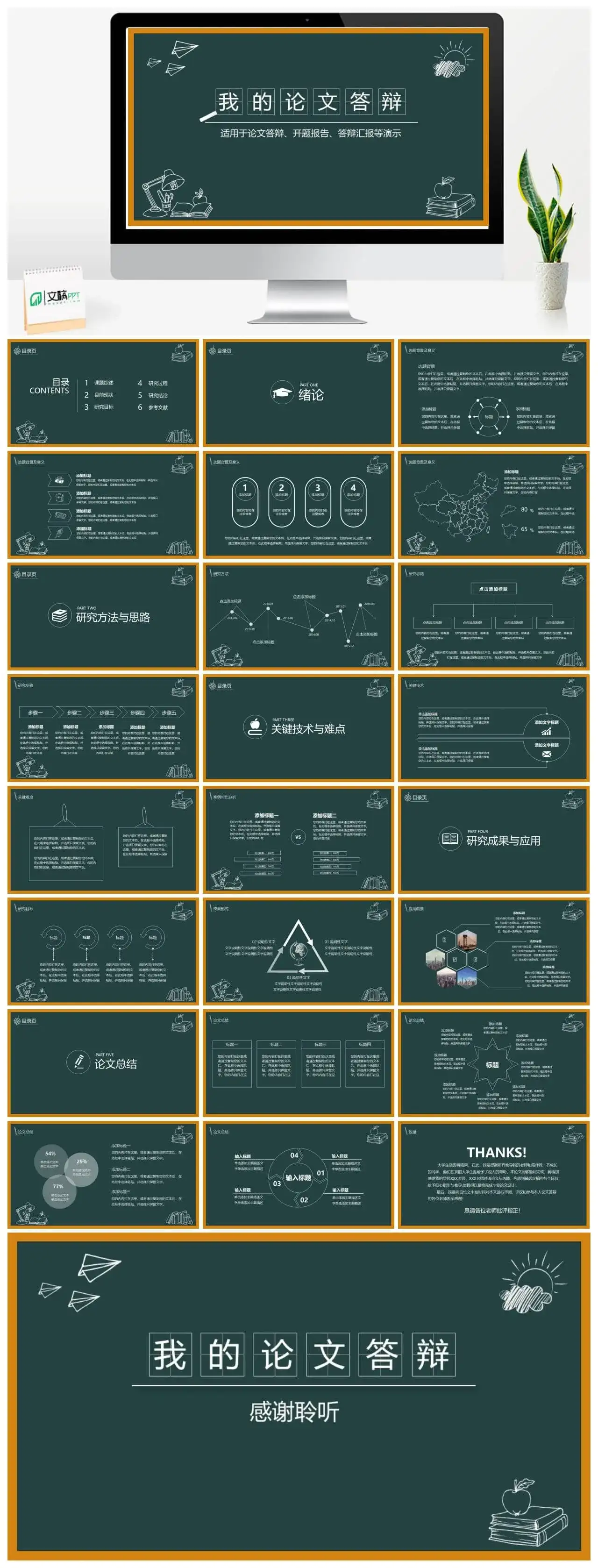 创意黑板论文答辩PPT模板