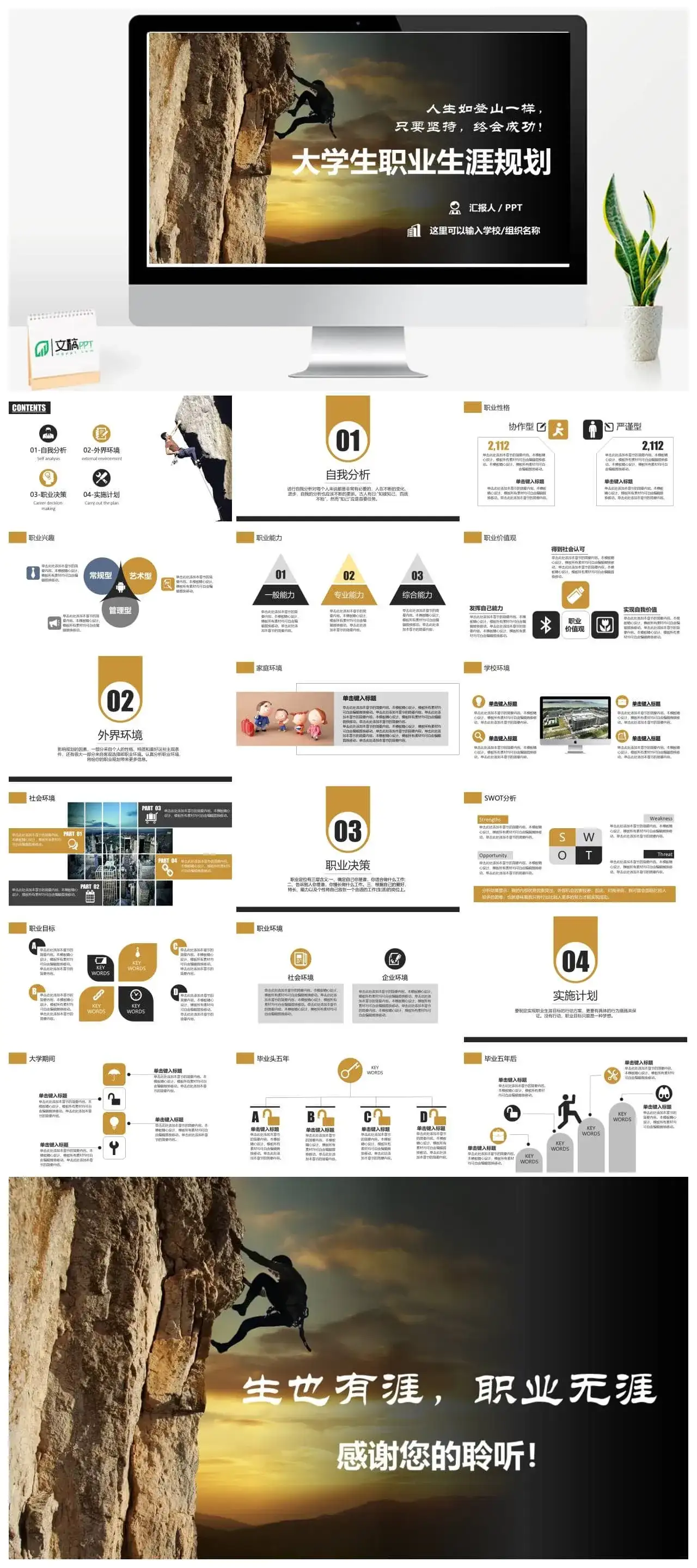 实用大学生职业生涯规划PPT模板