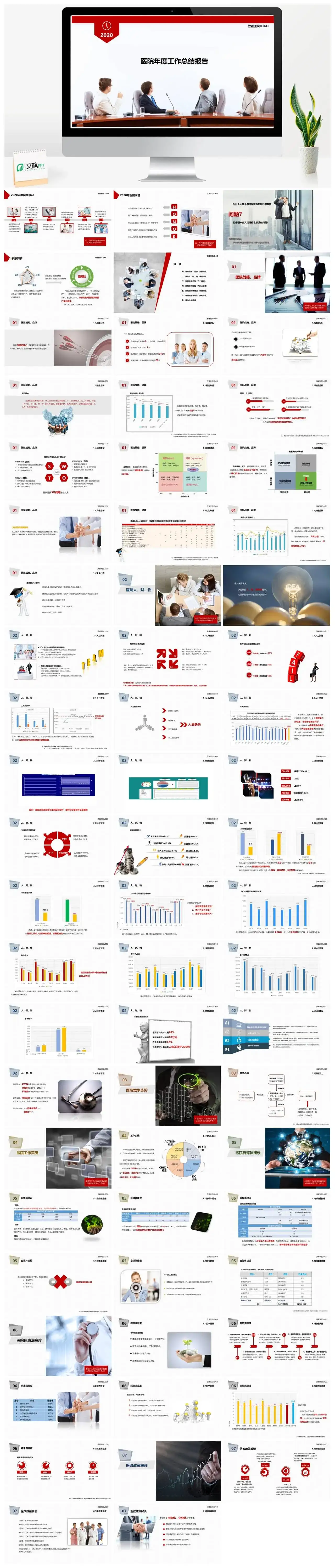 医院年度工作总结报告PPT模板素材下载
