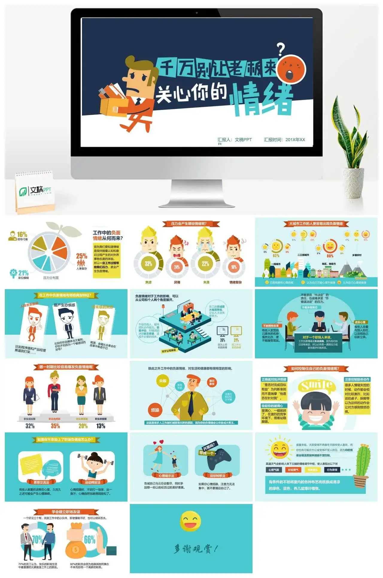 情绪数据报告卡通ppt模板