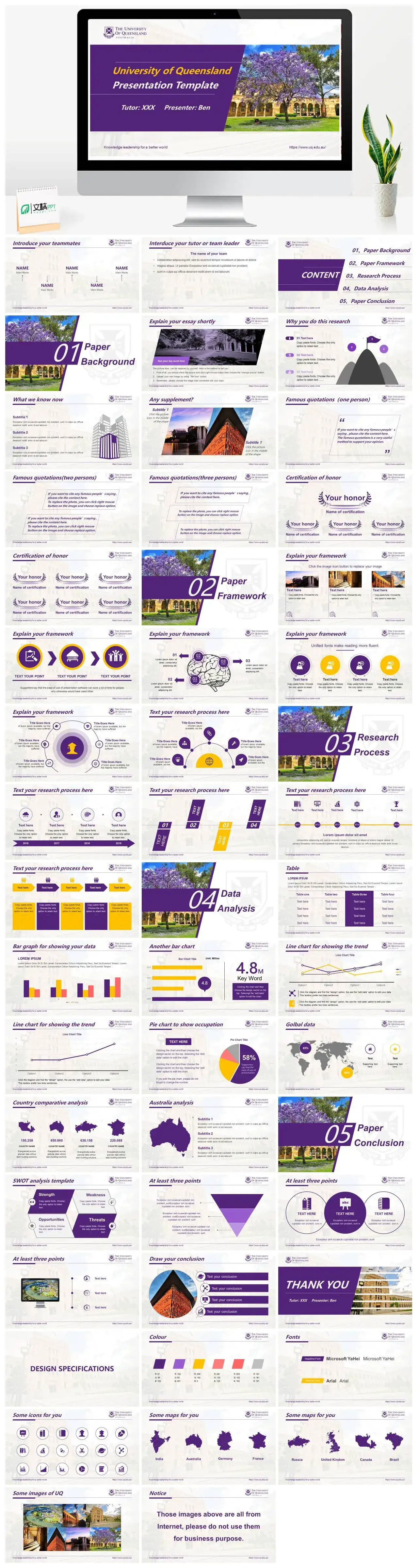 昆士兰大学通用毕业答辩PPT模板