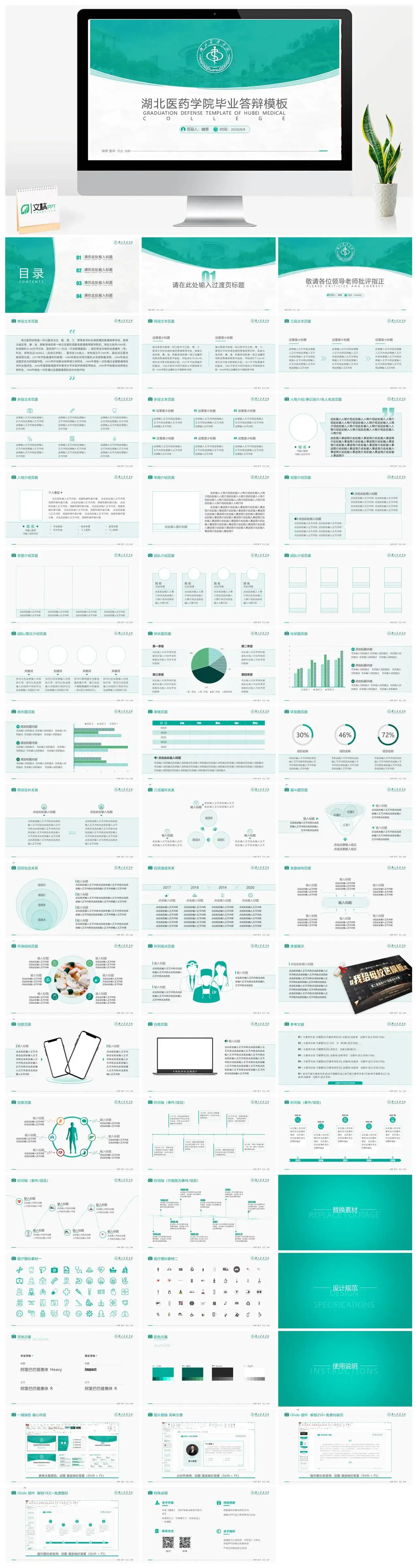 湖北医药学院毕业答辩模板PPT幻灯片