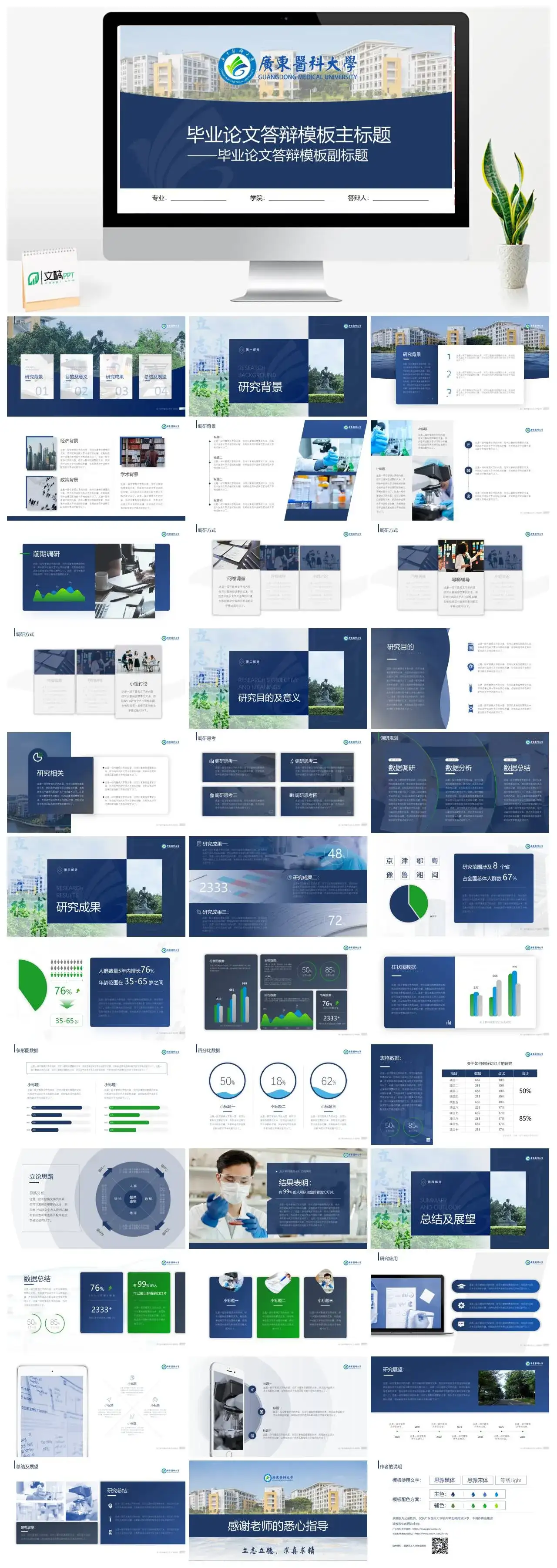 广东医科大学毕业答辩模板PPT幻灯片