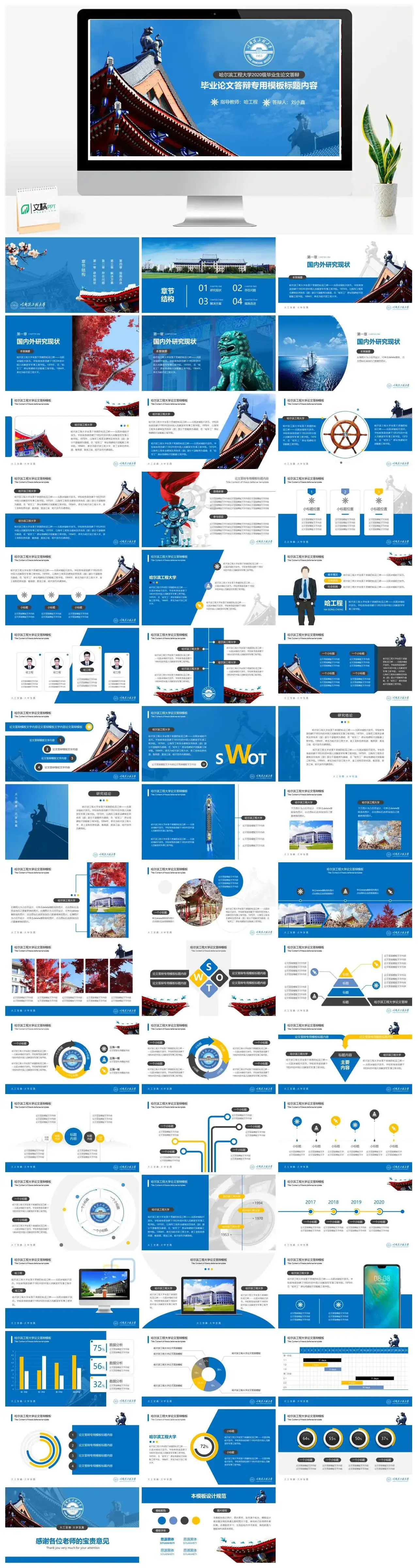 哈尔滨工程大学毕业答辩模板PPT幻灯片
