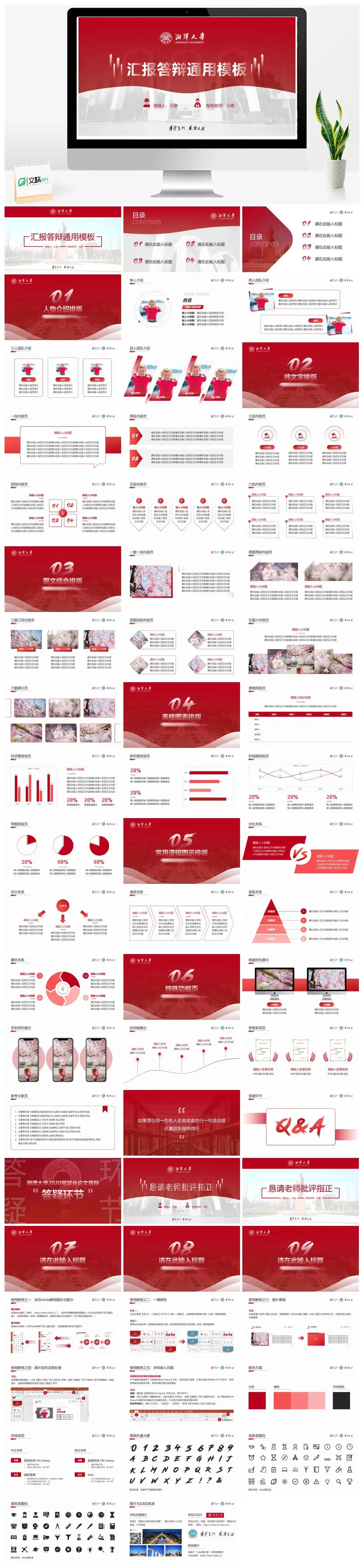 湘潭大学毕业答辩模板PPT幻灯片