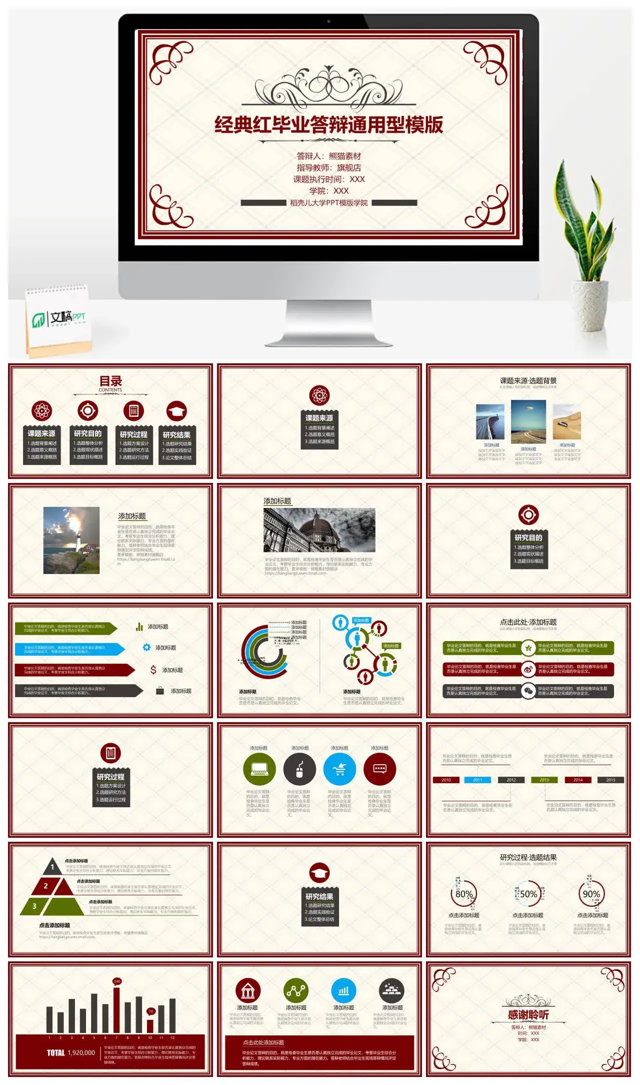 经典红毕业答辩通用型模版