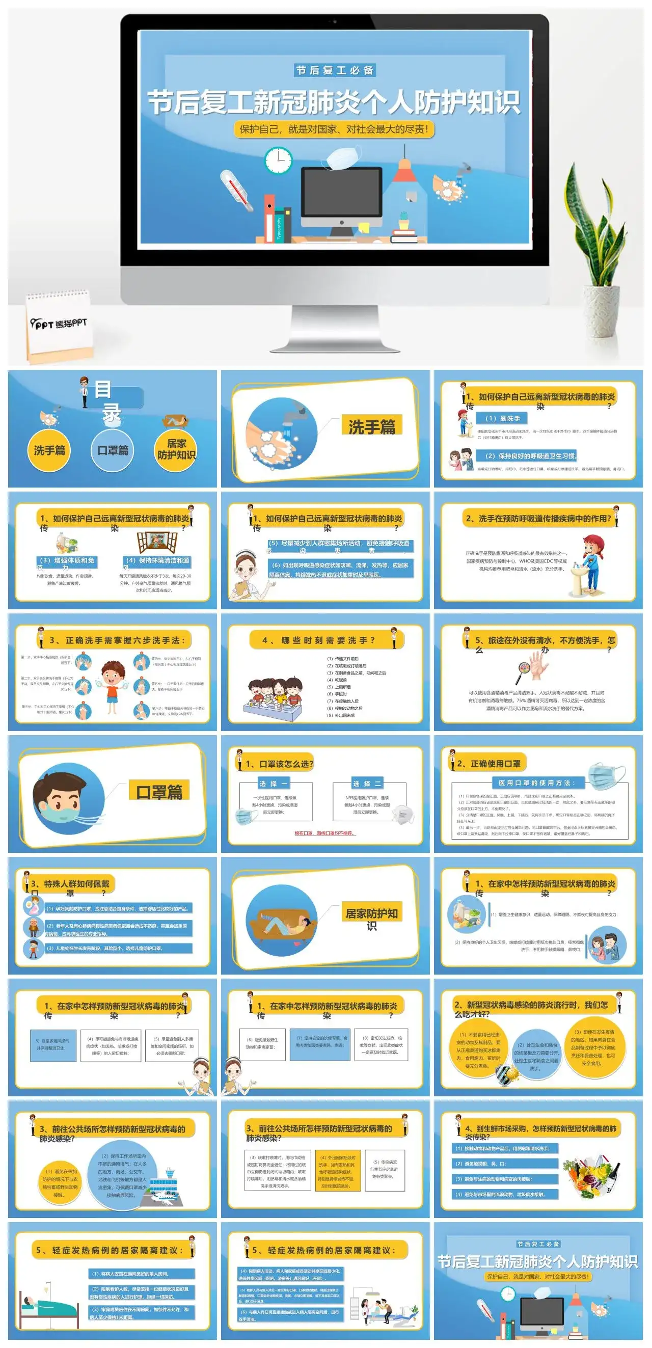 节后复工新冠肺炎个人防护知识PPT模板 节后复工新冠肺炎个人防护知识PPT模板