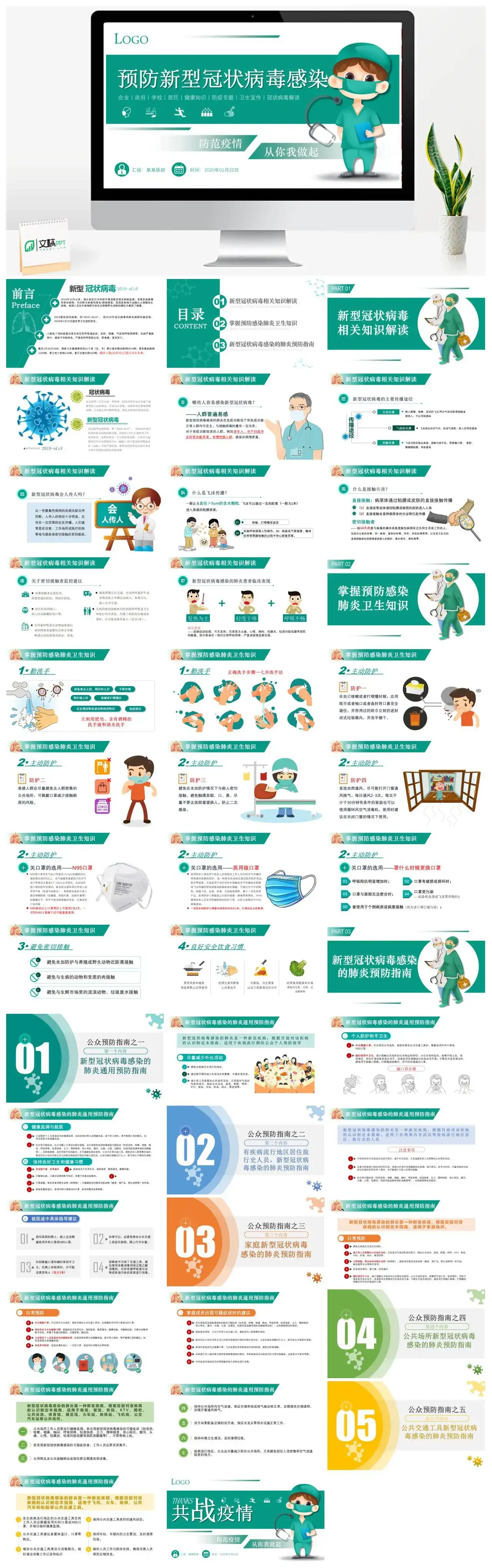 预防新型冠状病毒感染从我开始PPT模板幻灯片