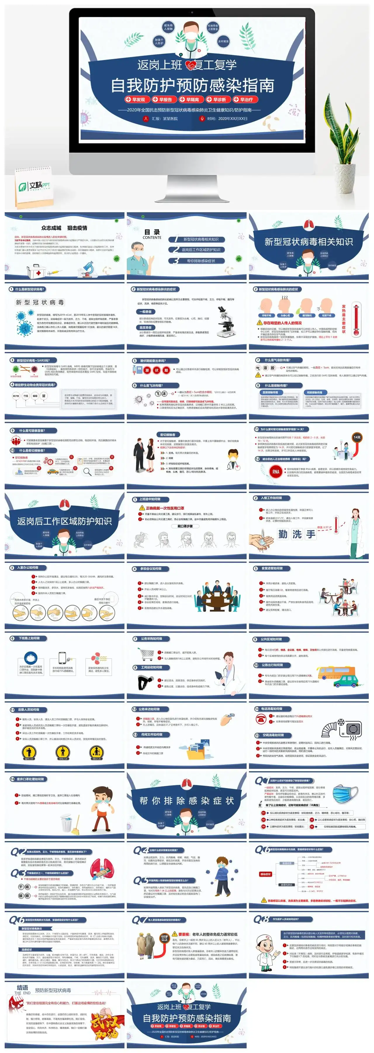 自我防护预防感染指南PPT模板幻灯片