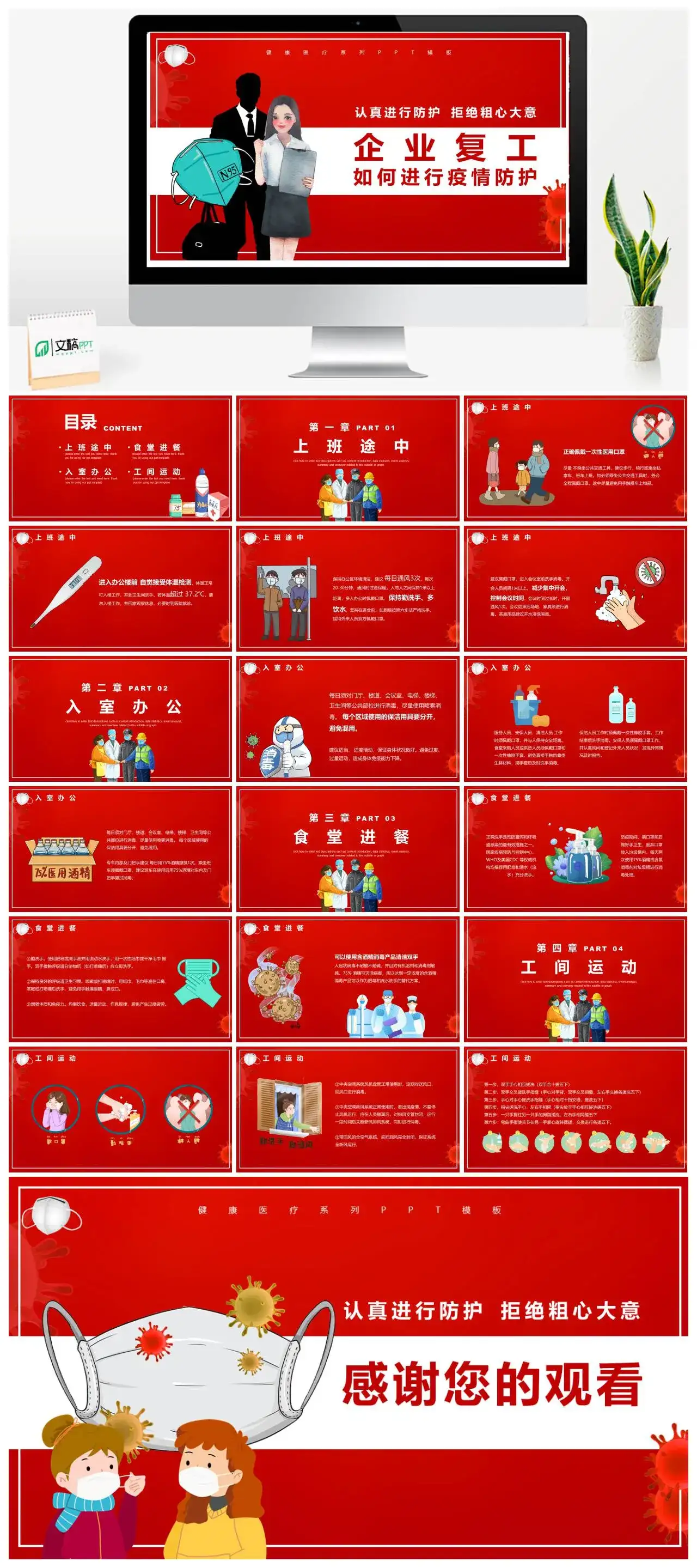 企业复工如何做好疫情的相关防护PPT模板幻灯片