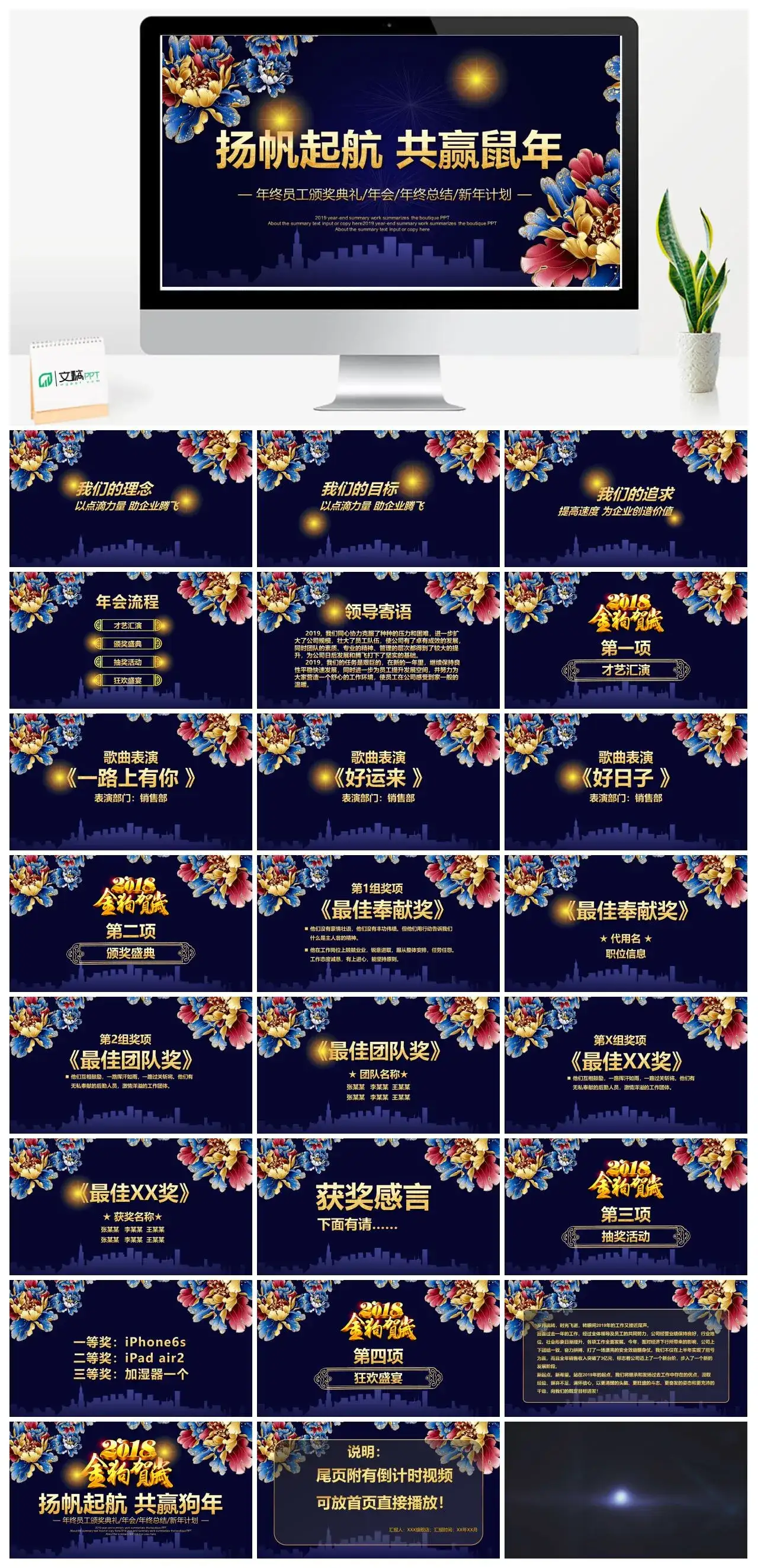 年终员工颁奖典礼年会年终总结新年计划PPT模板下载