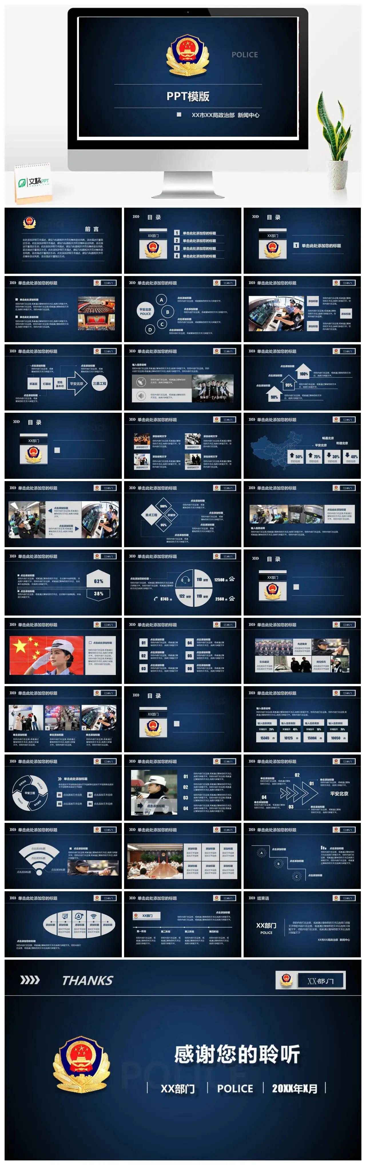 警务警察汇报PPT模板幻灯片