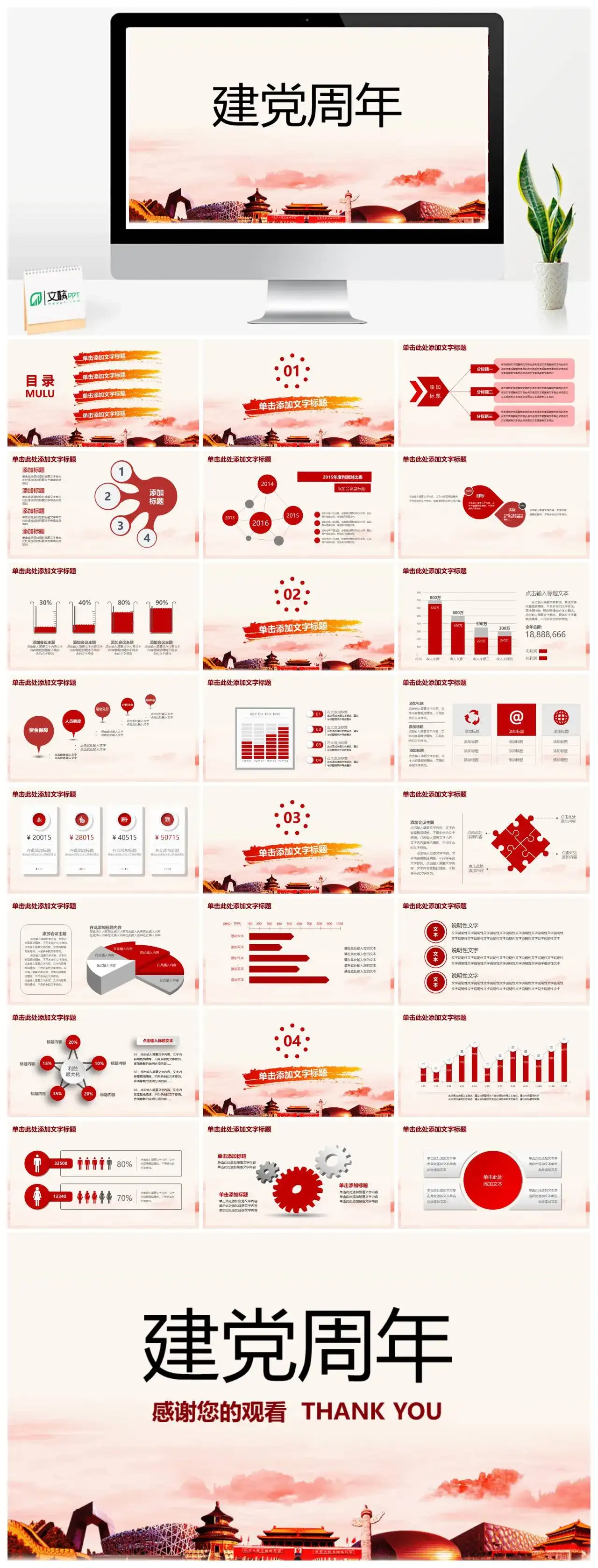 建党周年PPT模板幻灯片