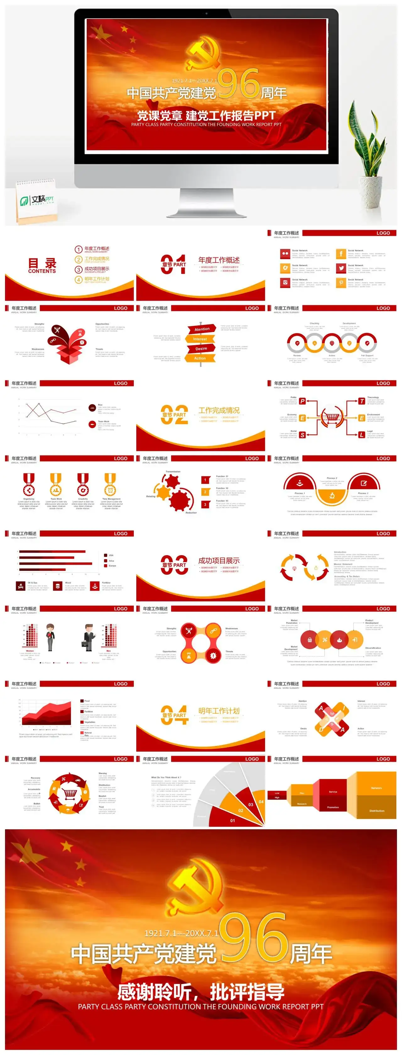 党课党章 建党工作报告PPTPPT模板幻灯片