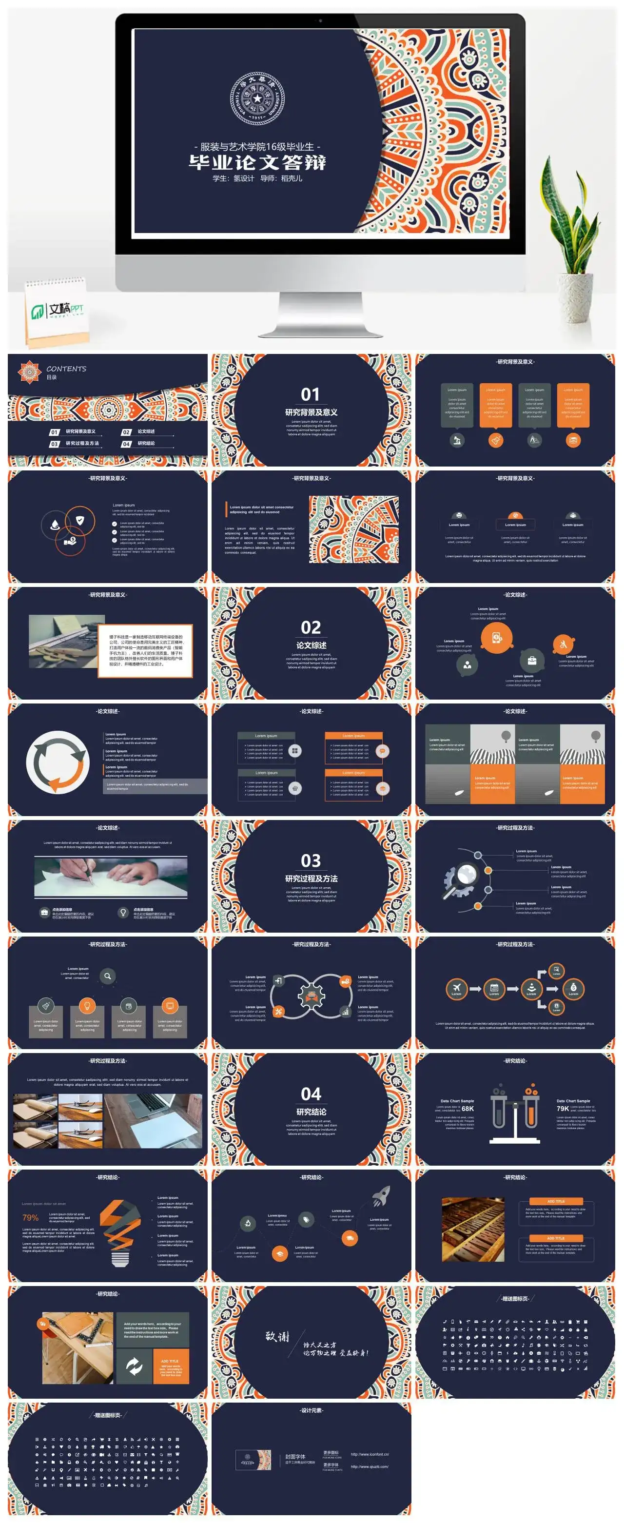 毕业设计论文答辩民族风服装设计系时尚花纹实用模板