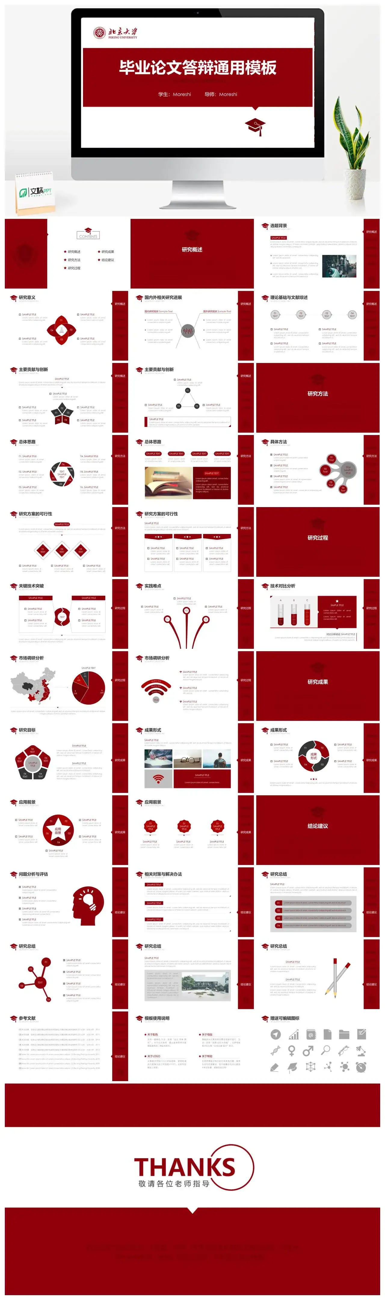 大气红色毕业论文答辩PPT模板