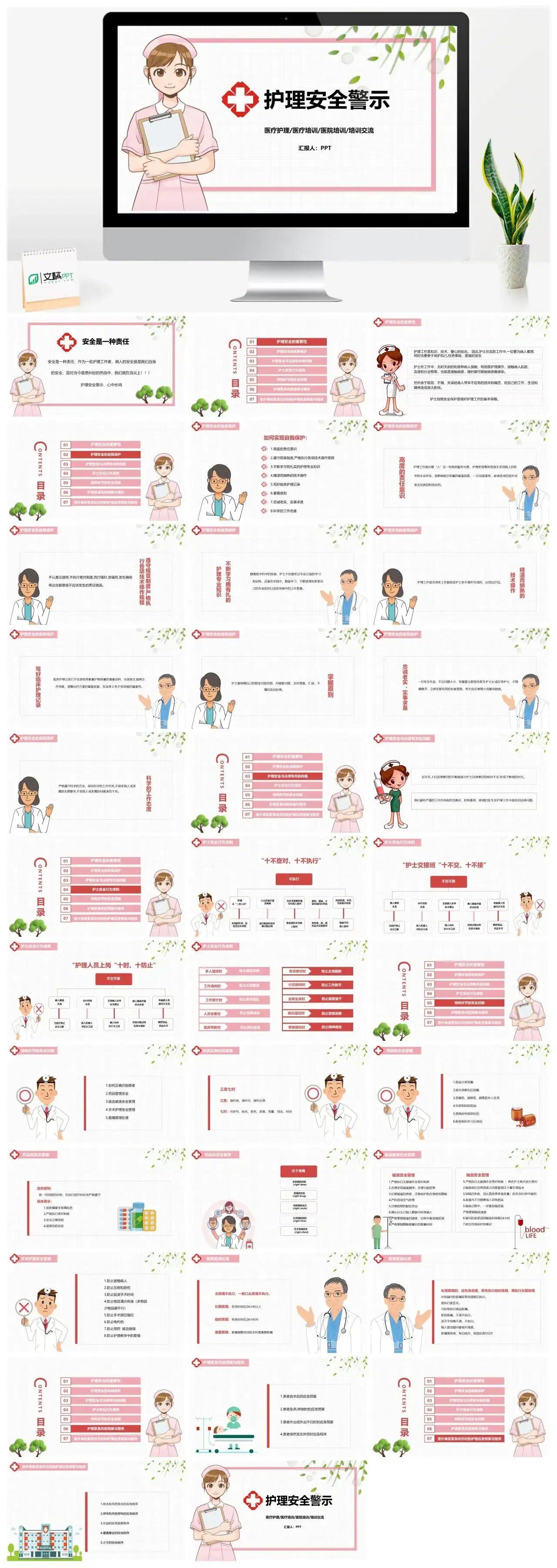 护理安全警示知识培训PPT模板幻灯片素材