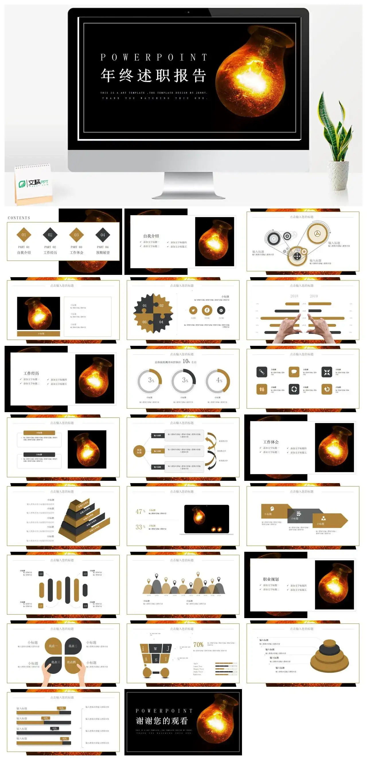 简约年终述职报告PPT模板幻灯片