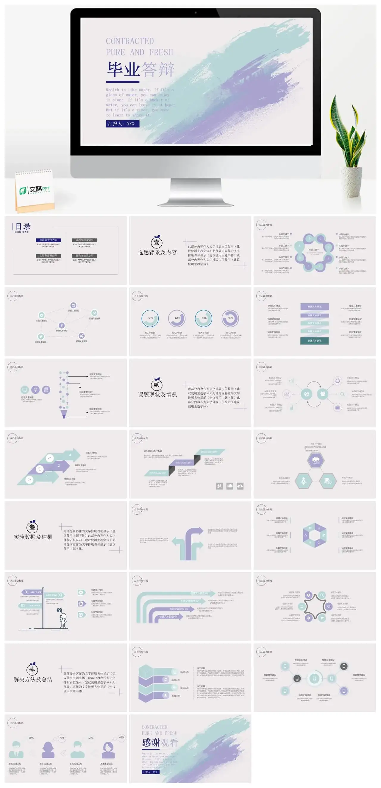清新创意毕业答辩PPT模板幻灯片