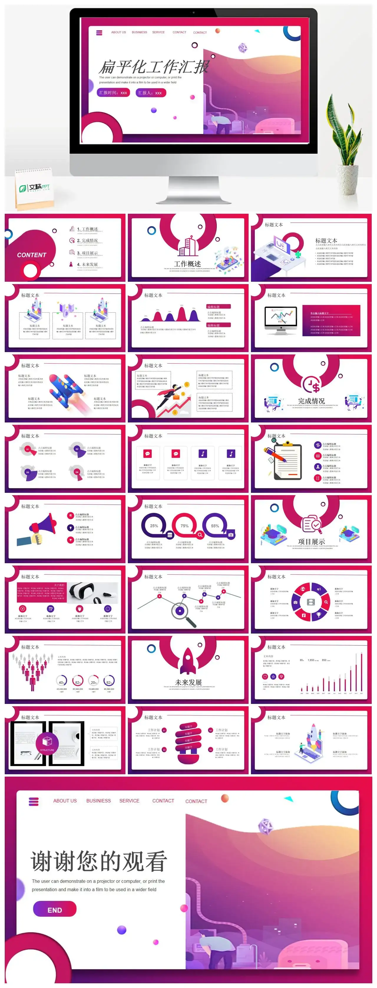 互联网行业扁平述职报告PPT模板幻灯片