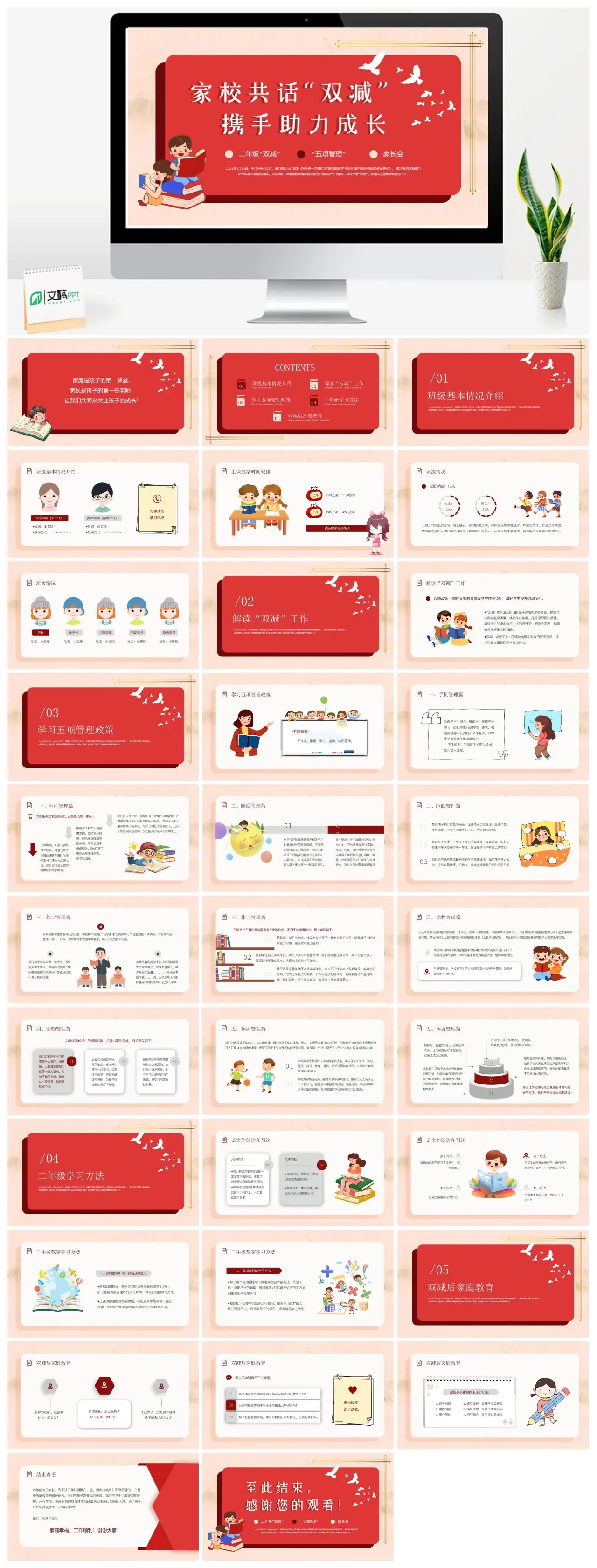 二年级双减五项管理家长会PPT