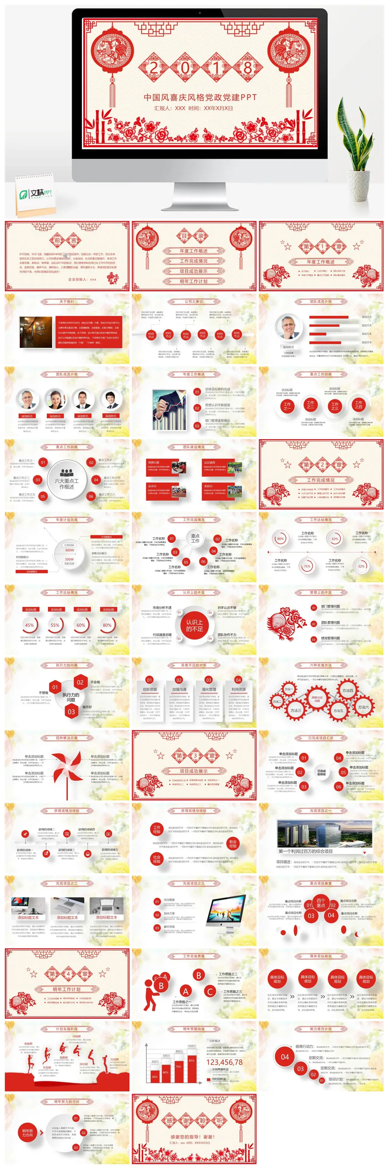 中国风党政党建年度工作总结展望PPT