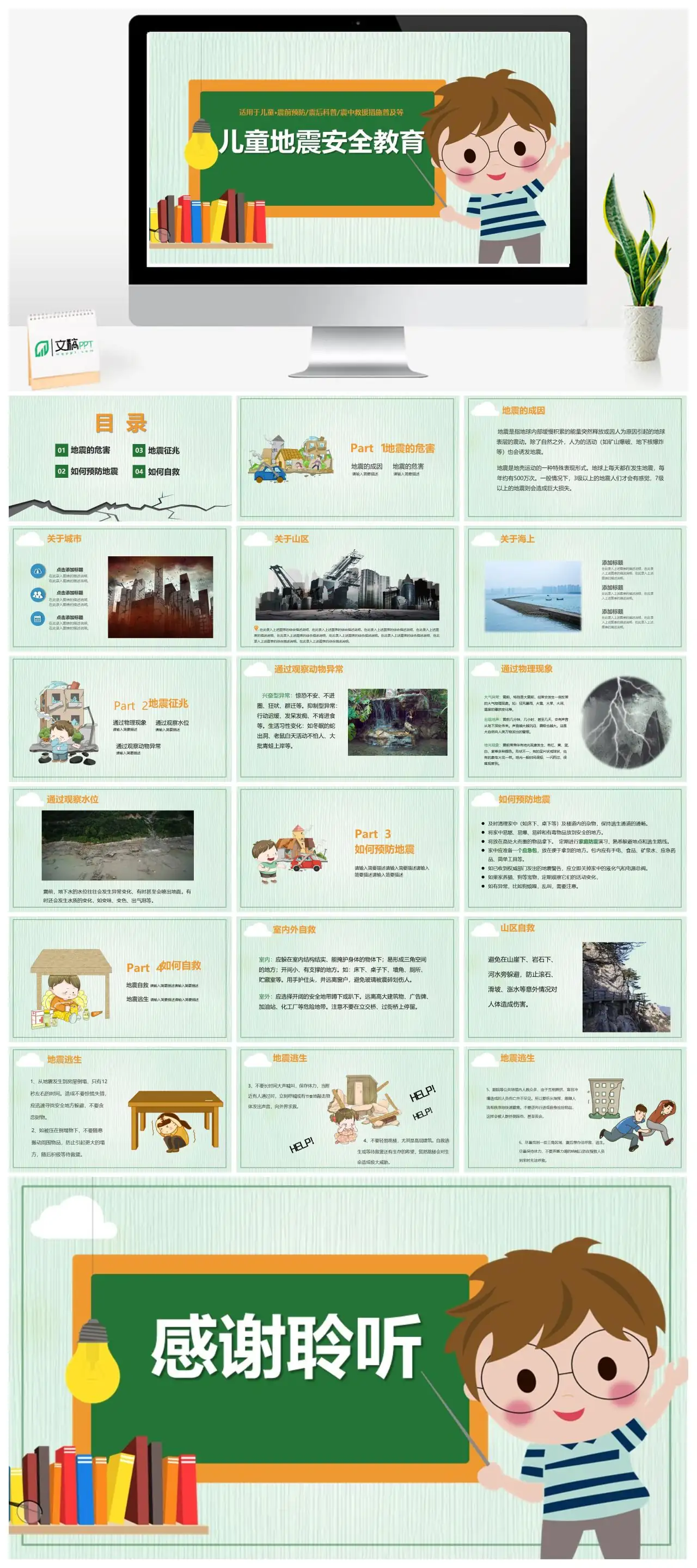 儿童地震安全教育震前预防震中救援震后科普PPT