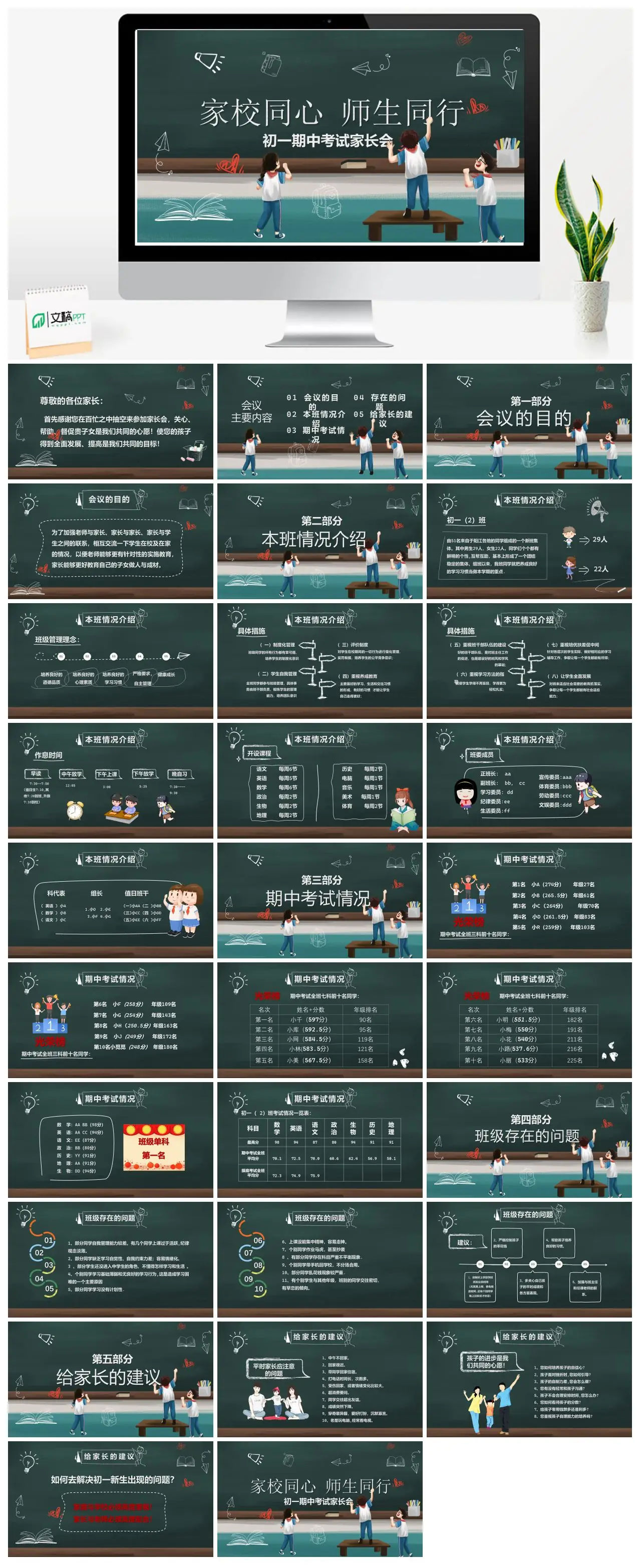 初一期中考试家长会家校沟通PPT