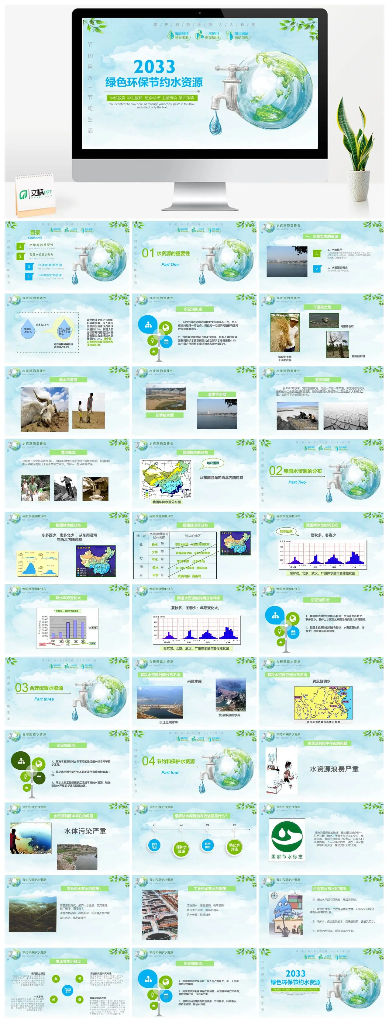 2033绿色环保节约水资源主题班会PPT