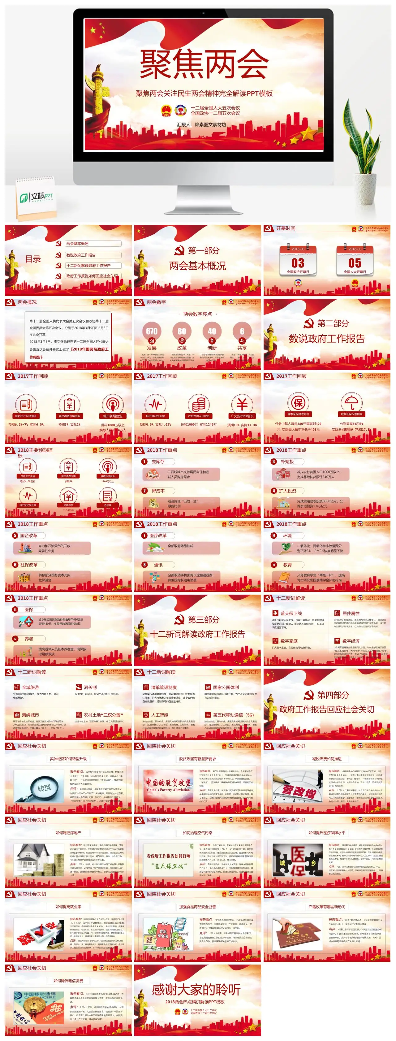 聚焦两会精神解读与政府工作报告分析PPT