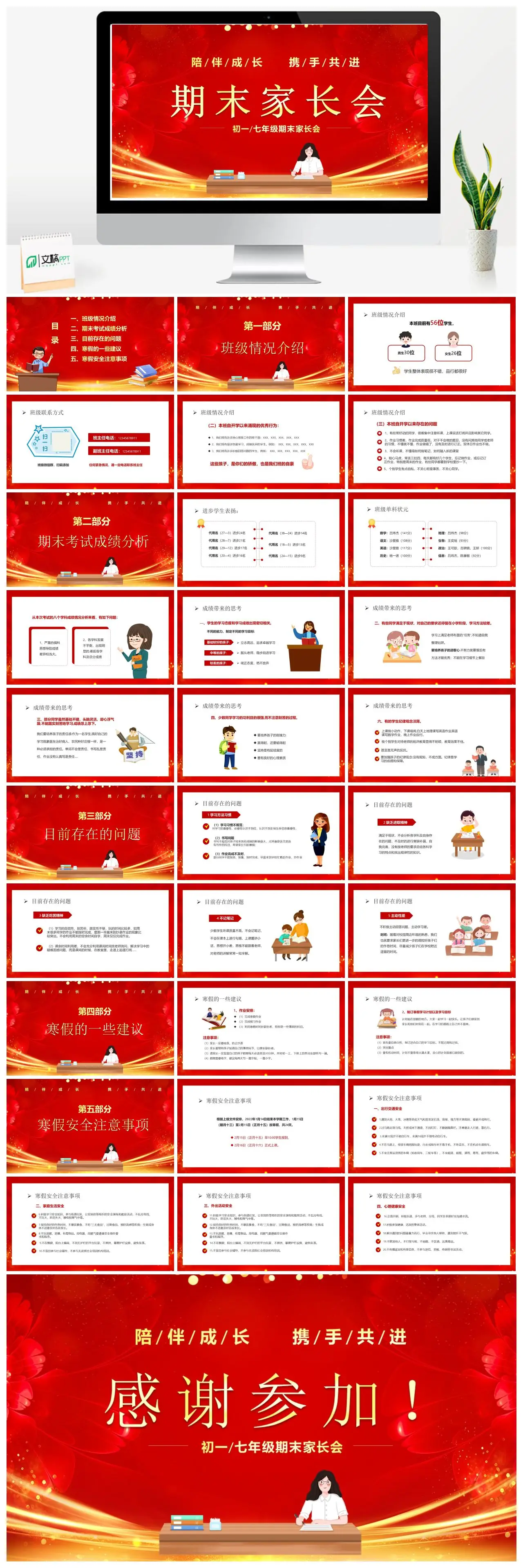 初一七年级期末家长会班级情况与寒假建议PPT