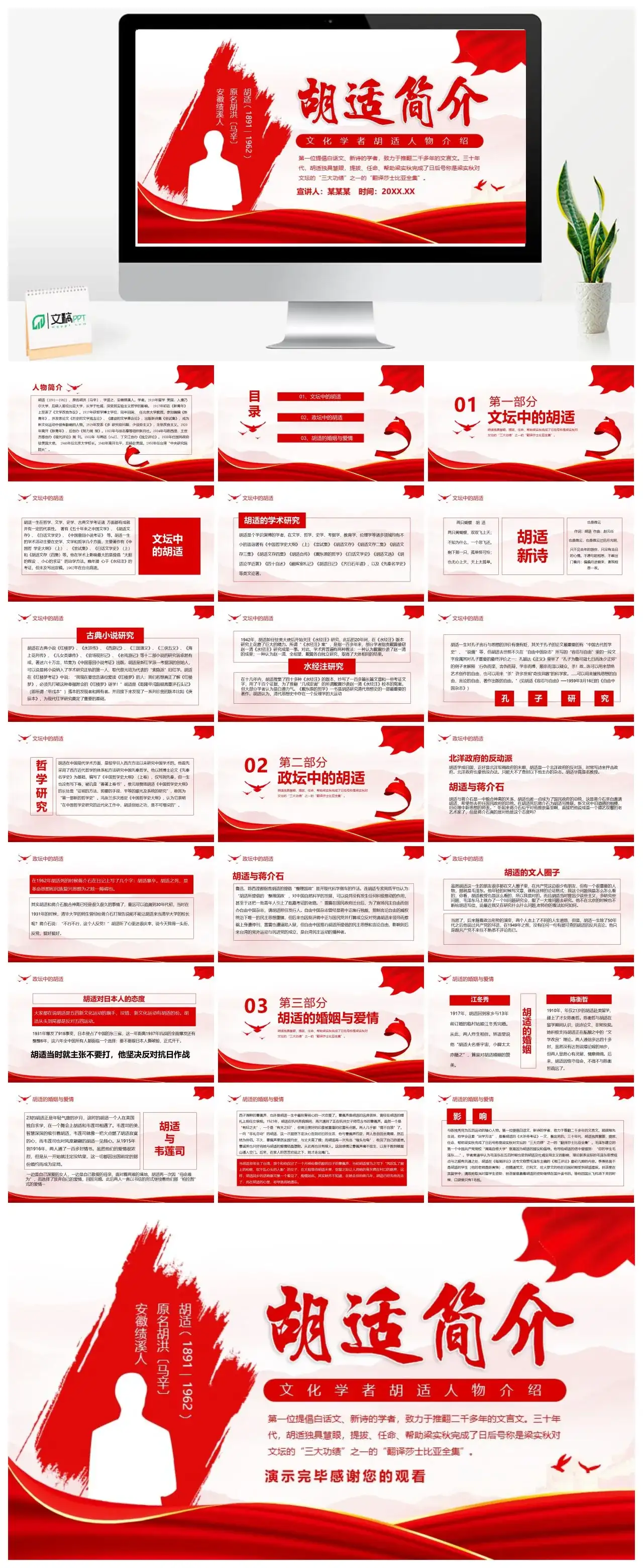 人物介绍PPT胡适