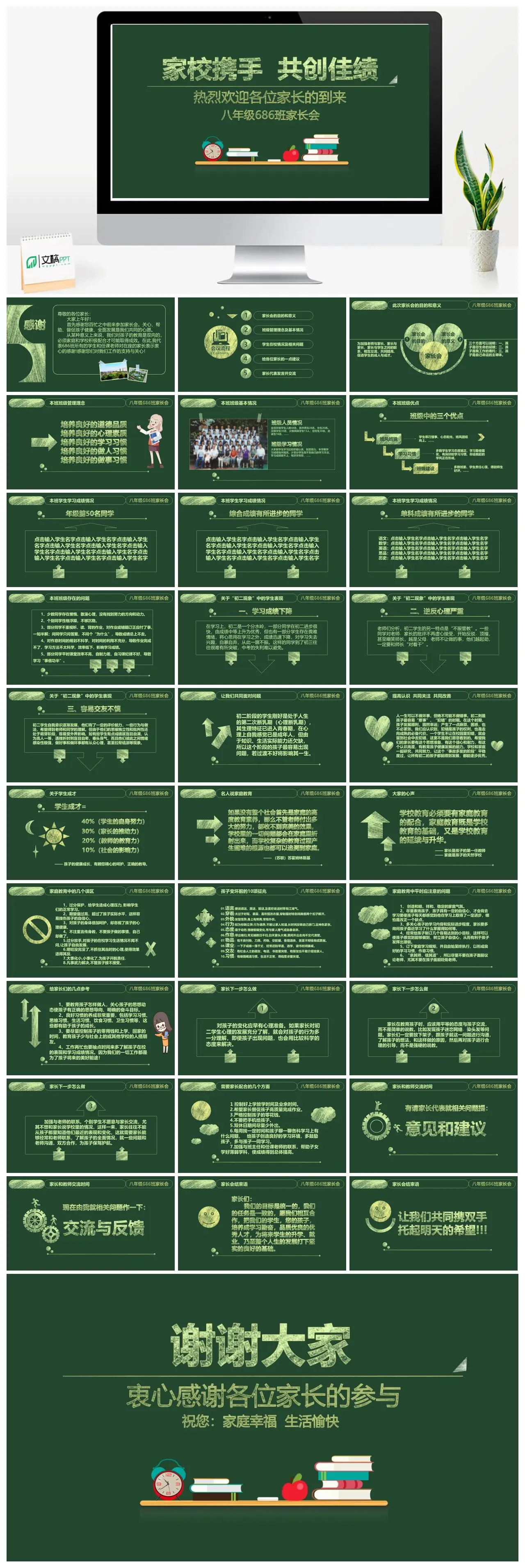 八年级686班家长会家校携手共创佳绩PPT