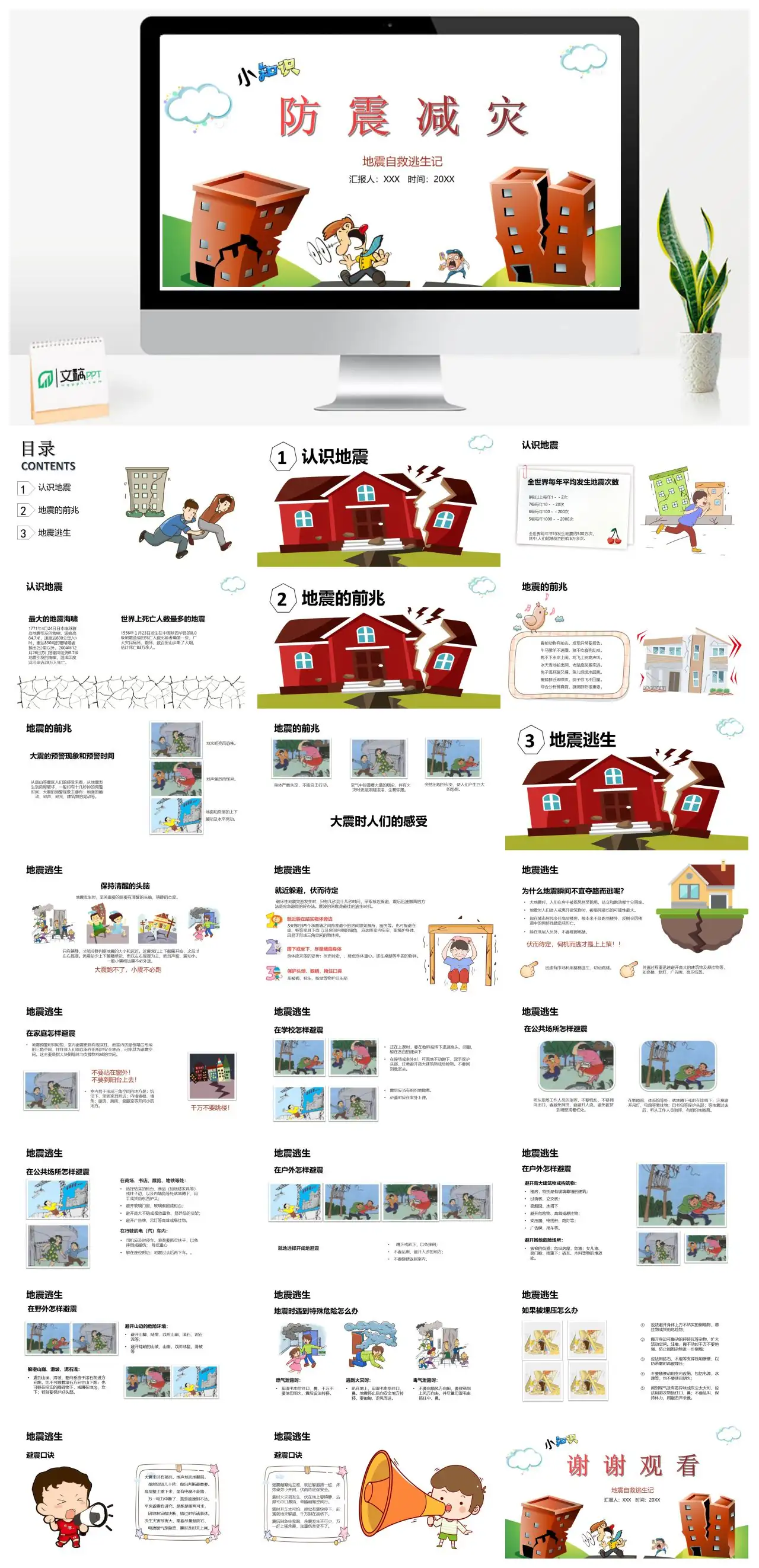 地震自救逃生与防震减灾知识PPT
