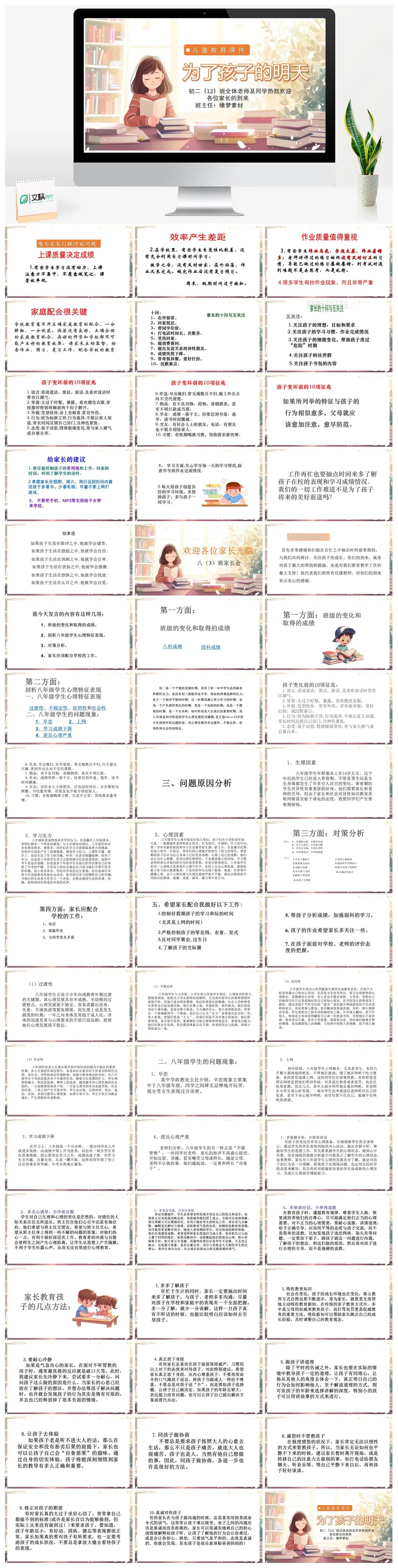 初二学生学习效率问题与家长沟通PPT