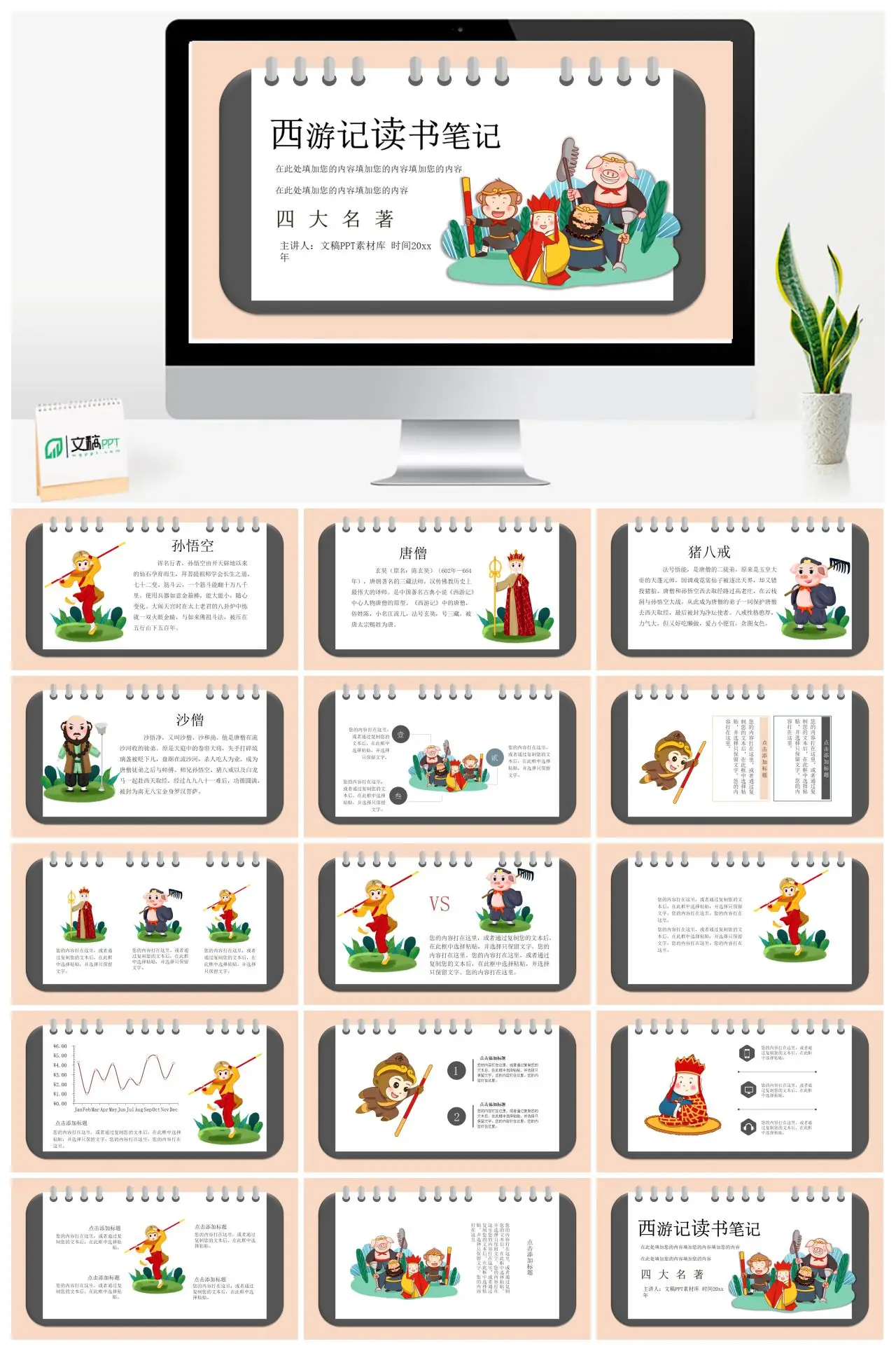 西游记读书笔记孙悟空唐僧人物介绍PPT