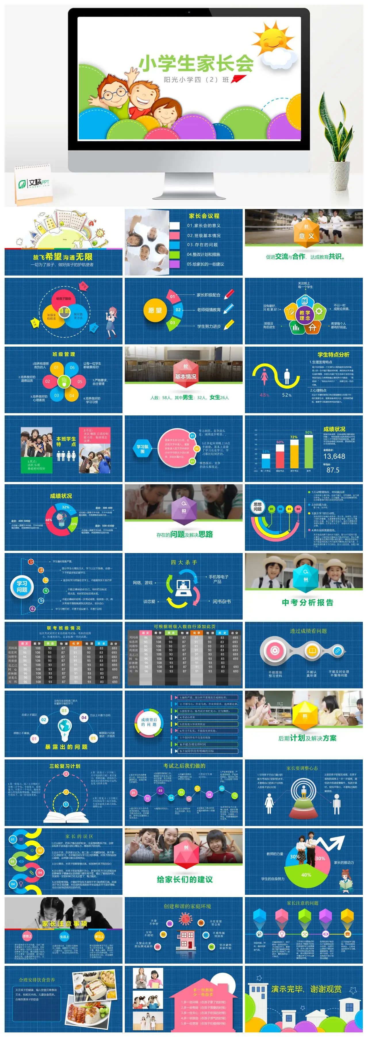 阳光小学四2班家长会会议内容及建议PPT