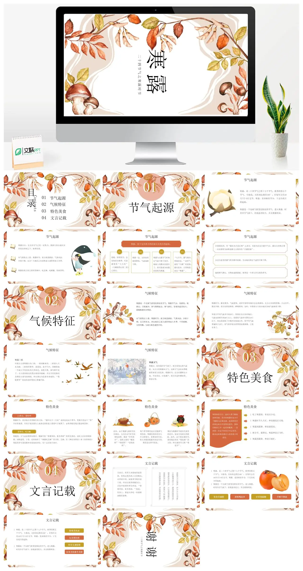 寒露二十四节气起源气候特征特色美食文言记载PPT