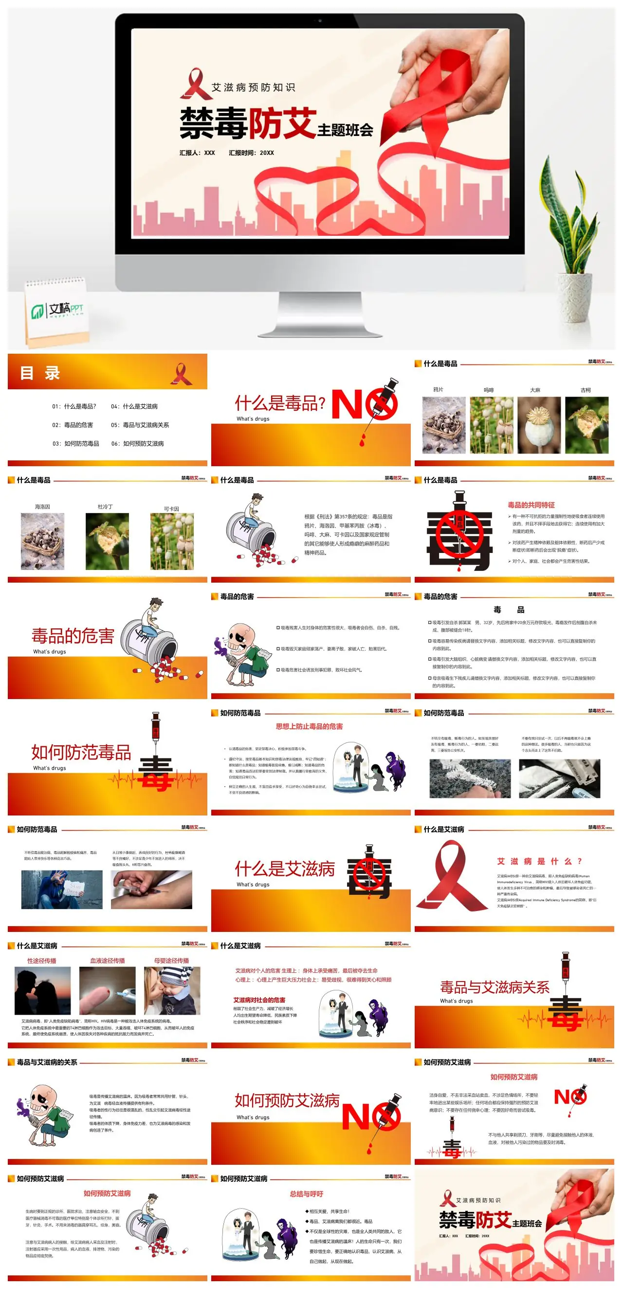 艾滋病预防与禁毒知识主题班会PPT