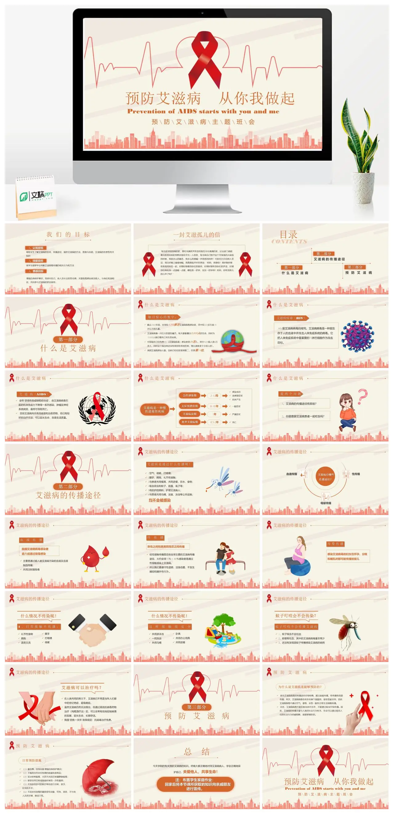 预防艾滋病主题班会教育宣传PPT