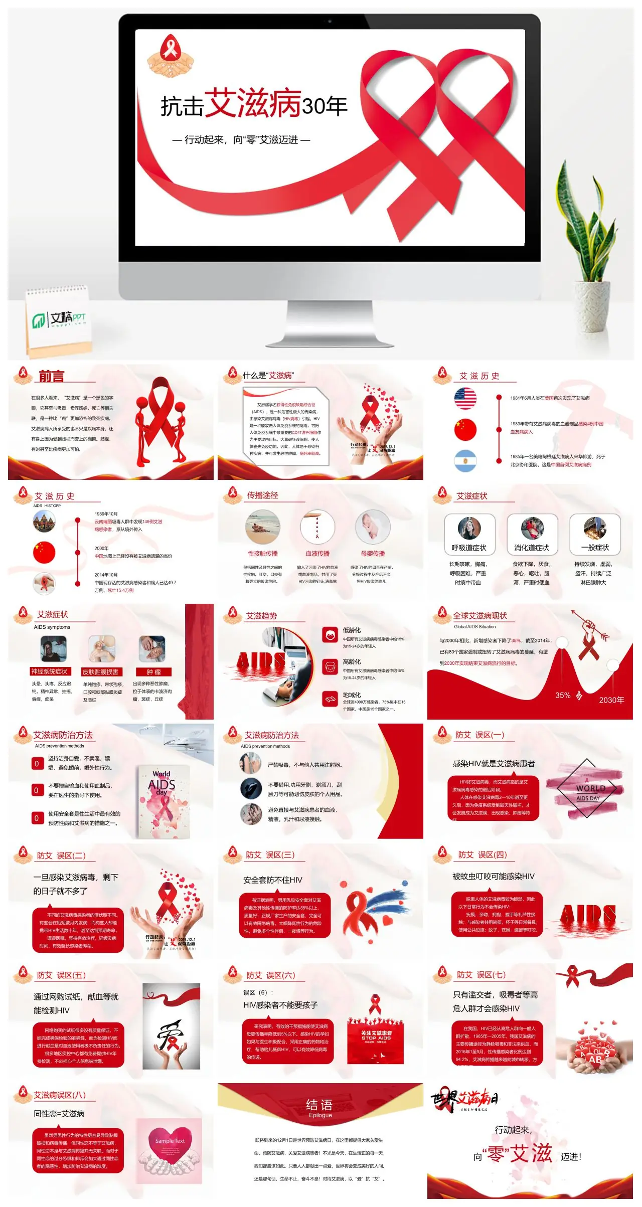 抗击艾滋病30年行动向零艾滋迈进PPT