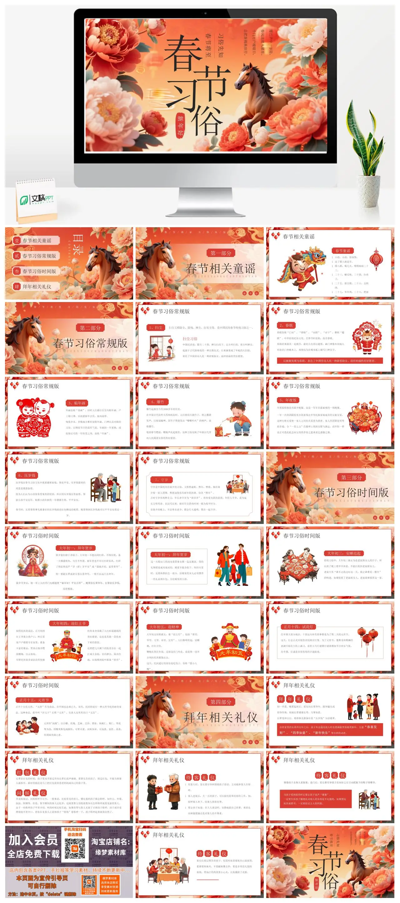 春节习俗与拜年礼仪童谣PPT