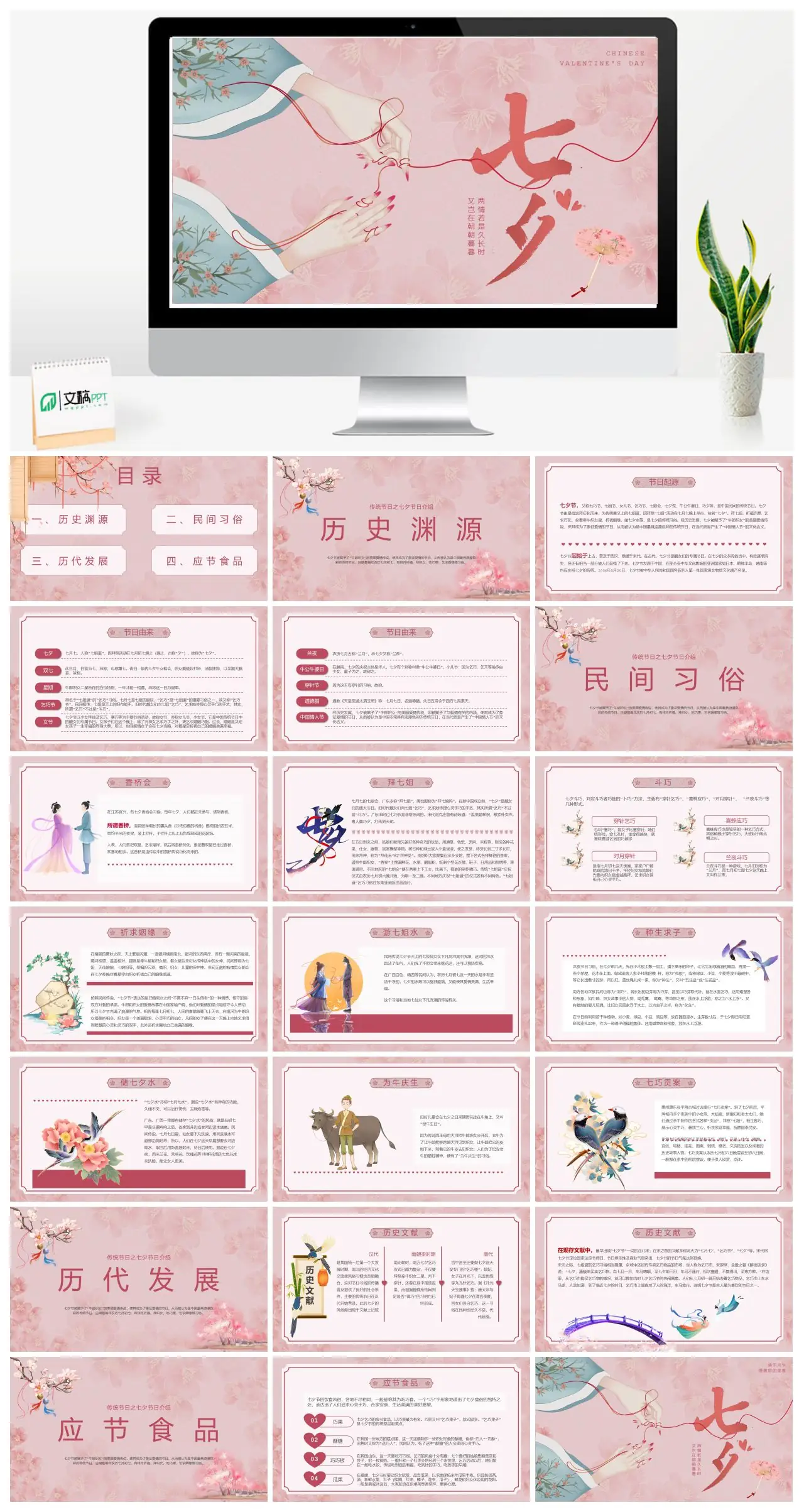 七夕节中国传统情人节文化习俗介绍PPT
