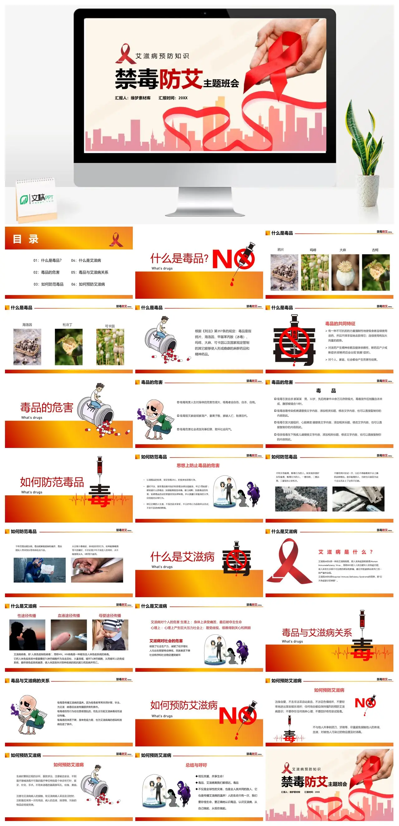 禁毒防艾主题班会艾滋病预防知识PPT