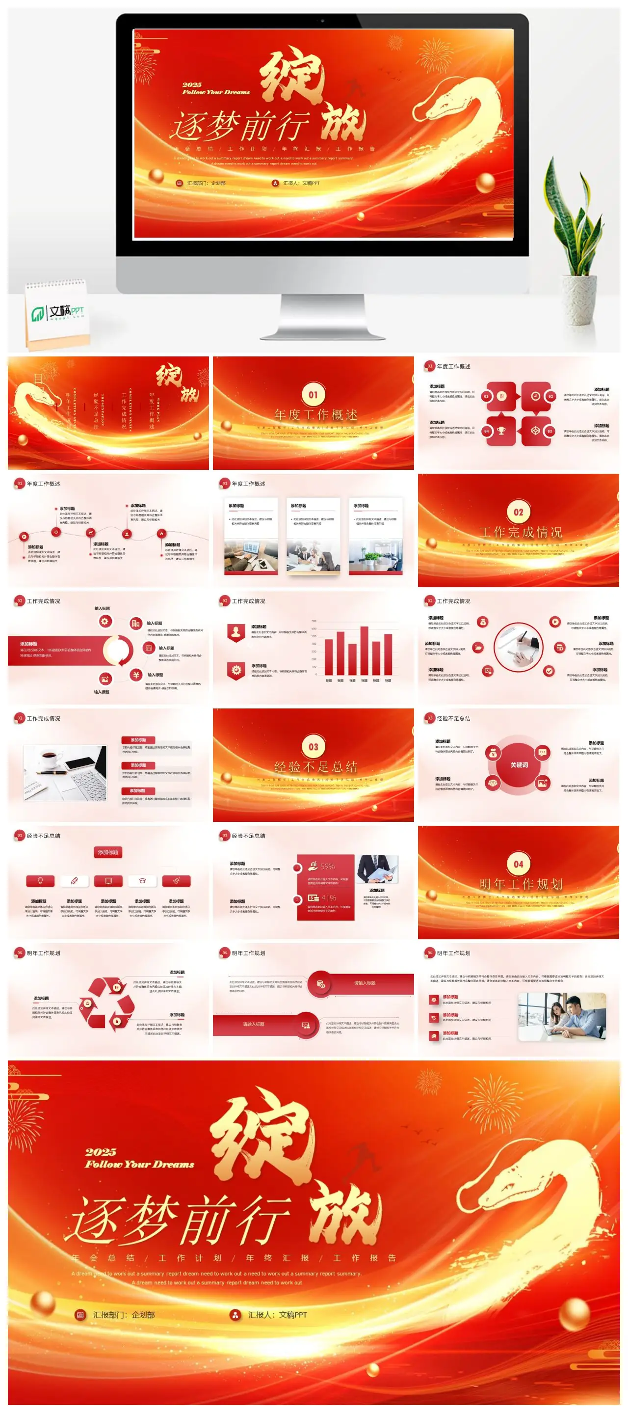 逐梦前行2025年会总结工作计划年终汇报工作报告PPT